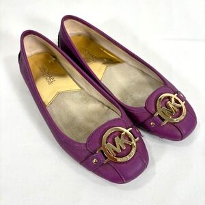 MICHAEL KORS Fulton Moccasin flats Purple Leather Ballet Flats MK Logo Buckle